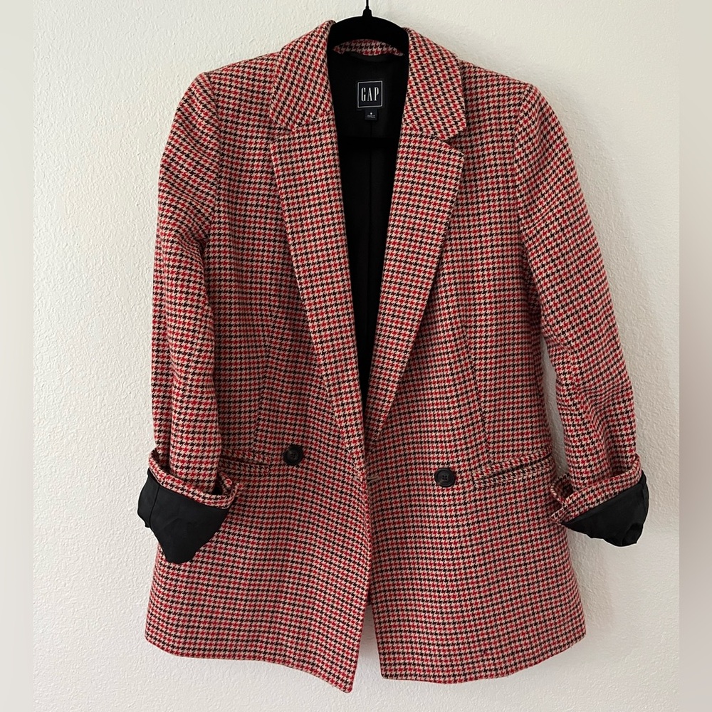 GAP Red and Brown Houndstooth Wool Blazer